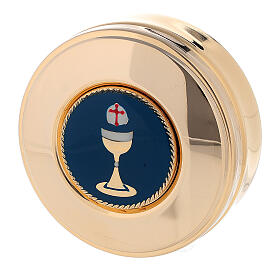 Pyx with golden chalice plate on blue background 3x10 cm