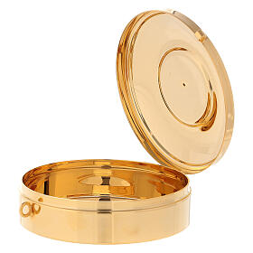 Pyx with plaque symbolizing bread and wine on a golden background 3x10 cm