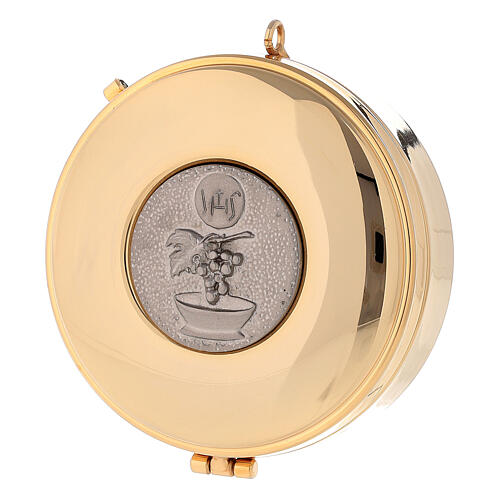 Pyx case Eucharist plaque silver gilded brass 3x10 cm 1