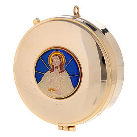Teca per ostie simbolo Cristo benedicente ottone dorato 3x10 cm