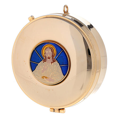 Teca per ostie simbolo Cristo benedicente ottone dorato 3x10 cm 1