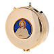 Teca per ostie simbolo Cristo benedicente ottone dorato 3x10 cm s1