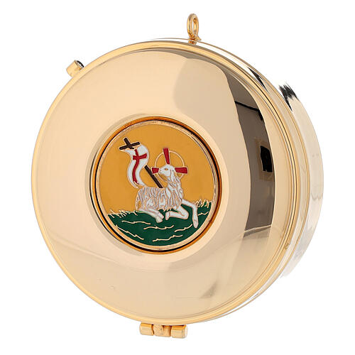 Pyx with enameled plate Lamb of Peace brass 3x10 cm 1