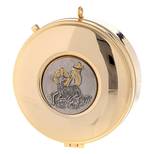 Cyborium eucharystyczna z Barankiem Pokoju kolor złoty i srebrny, mosiądz 3x10 cm 1