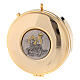 Eucharistic pyx with Lamb of Peace brass gold silver 3x10 cm s1