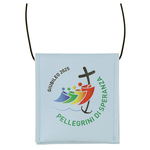 Portateca Giubileo 2025 italiano doppia tasca 10x9 cm pelle vegetale 1