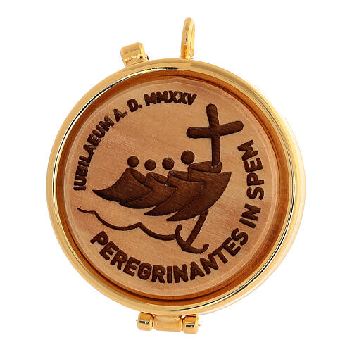 Teca porta ostie Giubileo 2025 metallo legno ulivo 5 cm 1