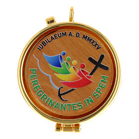 Custode à hostie Jubilé 2025 bois d'olivier logo coloré 5 cm