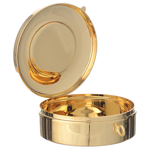 Golden brass pyx with pewter medal Last Supper, 8cm diameter 2