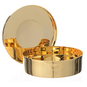 Golden brass pyx with IHS engraving, 9cm diameter