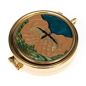 Teche Eucaristiche: Porta ostia smaltata mani e pane Teche Eucaristiche: Porta ostia smaltata mani e pane