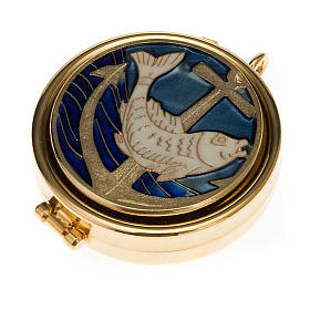 Custodes à hosties: Custode à hostie émaillée poisson et ancre Custodes à hosties: Custode à hostie émaillée poisson et ancre