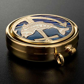 Custodes à hosties: Custode à hostie émaillée poisson et ancre Custodes à hosties: Custode à hostie émaillée poisson et ancre