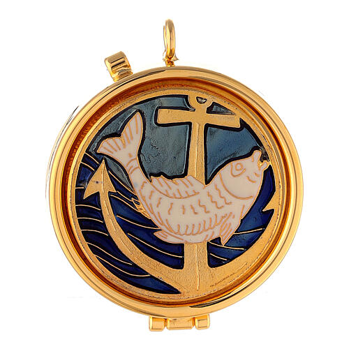 Holyart Porta Ostie In Ottone Dorato Smaltato - Gesù E Croce - Diametro 54mm