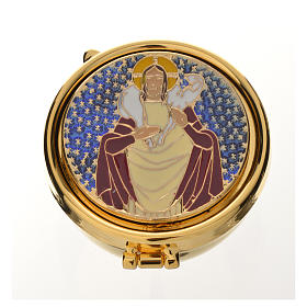 Small pyx in enamelled brass with Good Shepherd symbol