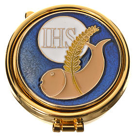 Mini Pyx in enamelled brass with IHS, wheat and fish symbol