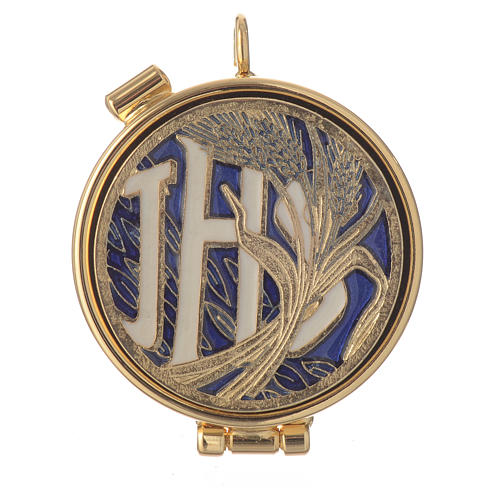 Mini pyx in enamelled brass with IHS and wheat symbol 1