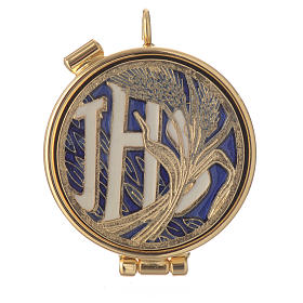 Mini pyx in enamelled brass with IHS and wheat symbol