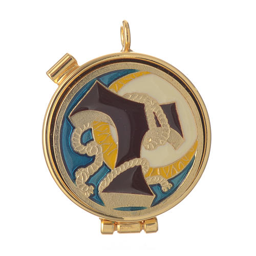 Mini pyx in enamelled brass with Tau symbol 1