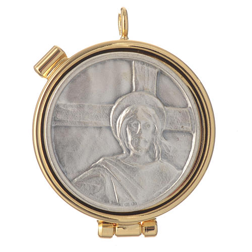 Mini pyx in brass with pewter decoration with Ecce Omo symbol 1