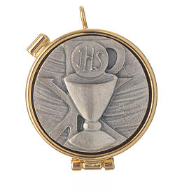 Mini Pyx in enamelled brass with pewter decoration in chalice symbol