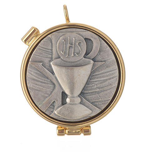 Mini Pyx in enamelled brass with pewter decoration in chalice symbol 1