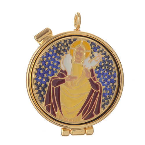 Mini pyx in enamelled brass with Good Shepherd symbol 1
