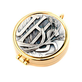 Custodes à hosties: Custode en étain, épis,JHS Custodes à hosties: Custode en étain, épis,JHS