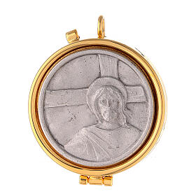 Pyx with Jesus and cross plate in pewter