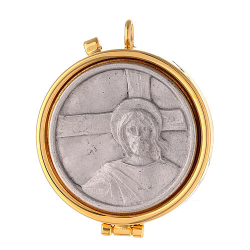 Pyx with Jesus and cross plate in pewter 1