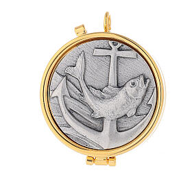Pyx with fish and anchor plate in pewter