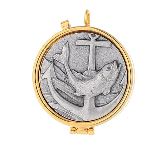 Pyx with fish and anchor plate in pewter 1