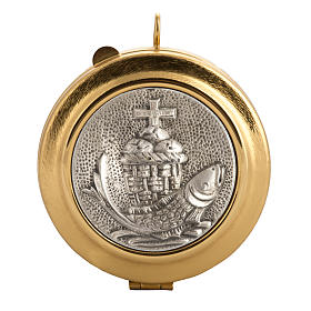 Pyx with fish and loaves decoration in knurled brass