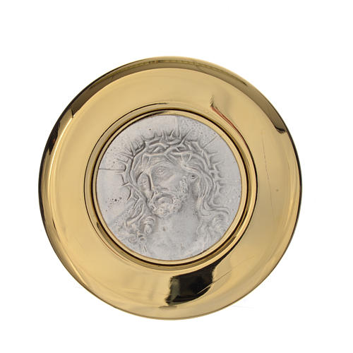 Pyx in brass, pewter relief Ecce Homo, 8cm 3