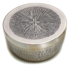 Relicarios eucarísticos: Caja de formas plateada cruz central Molina diám. 9 cm