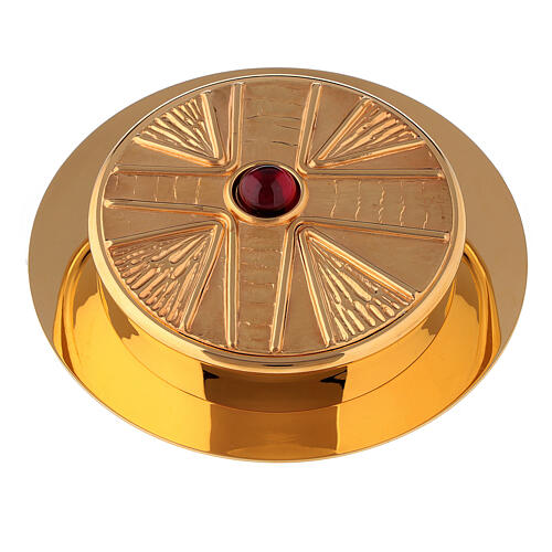 Pyx for hosts in golden brass with stone 10.5cm Molina 1