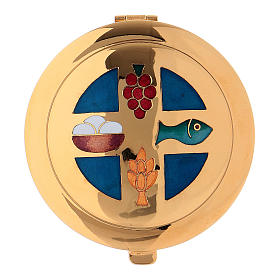 Pyx for hosts in golden brass with blue enamel and decorations 6cm Molina