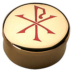 Pyx for hosts in golden brass with red enamel and Pax symbol 5cm Molina