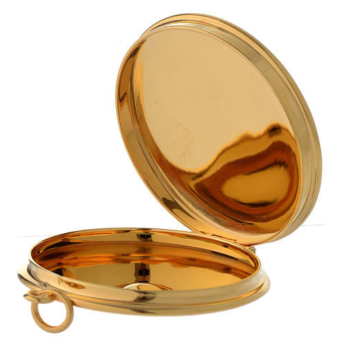 Pyx for hosts in golden brass with hand engraved JHS symbol 5cm Molina 2