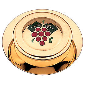 Modern Pyx for hosts in golden finish with enamel and grapes by Molina 10.5cm