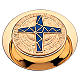 Modern Pyx for hosts in golden finish with blue enamel and cross by Molina 10.5cm s1