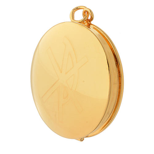 Pyx for hosts in golden brass with hand engraved PAX symbol Molina 2