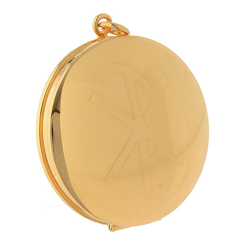 Pyx for hosts in golden brass with hand engraved PAX symbol Molina 1