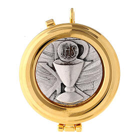 Pyx with chalice, Chi-Rho and JHS, pewter, 2 in diameter