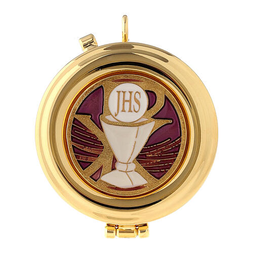 Enamelled pyx with chalice and JHS, 2 in diameter 1
