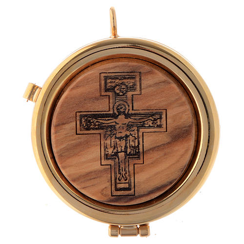 Pyx olive wood plaque Saint Damian cross 6cm 1