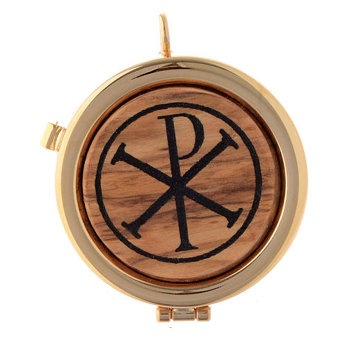 Pyx olive wood plaque Chi-Rho symbol 6 cm 1