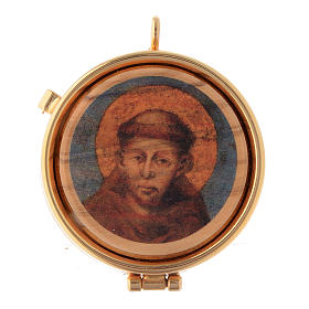 Cyborium płytka drewno oliwne Święty Franciszek z Asyżu średn. 5 cm