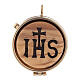 Pyx olive wood plaque IHS symbol 5 cm s1