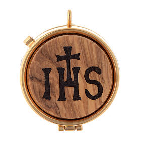Custodes à hosties: Custode à hostie plaque olivier symbole IHS diam. 5 cm Custodes à hosties: Custode à hostie plaque olivier symbole IHS diam. 5 cm